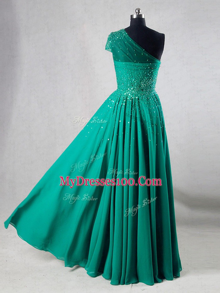 Beautiful Floor Length A-line Sleeveless Turquoise Dress for Prom Backless