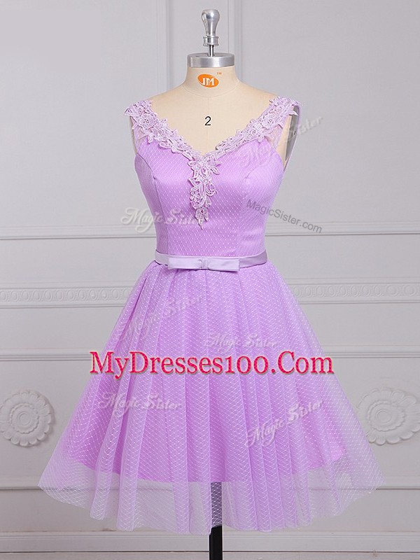 Customized Sleeveless Appliques and Belt Lace Up Quinceanera Dama Dress