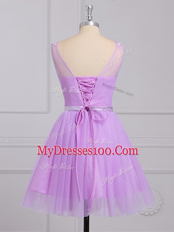 Customized Sleeveless Appliques and Belt Lace Up Quinceanera Dama Dress