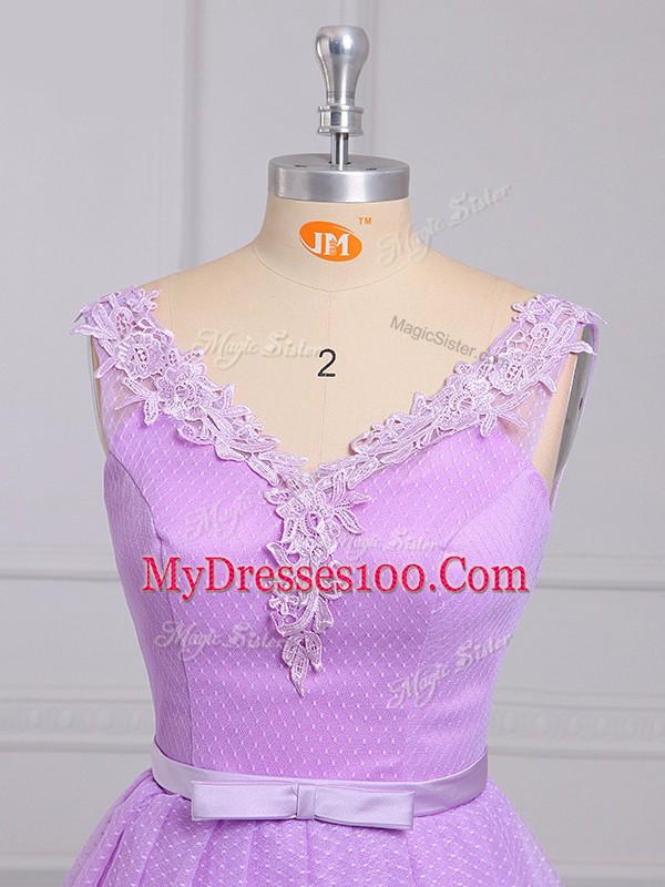 Customized Sleeveless Appliques and Belt Lace Up Quinceanera Dama Dress