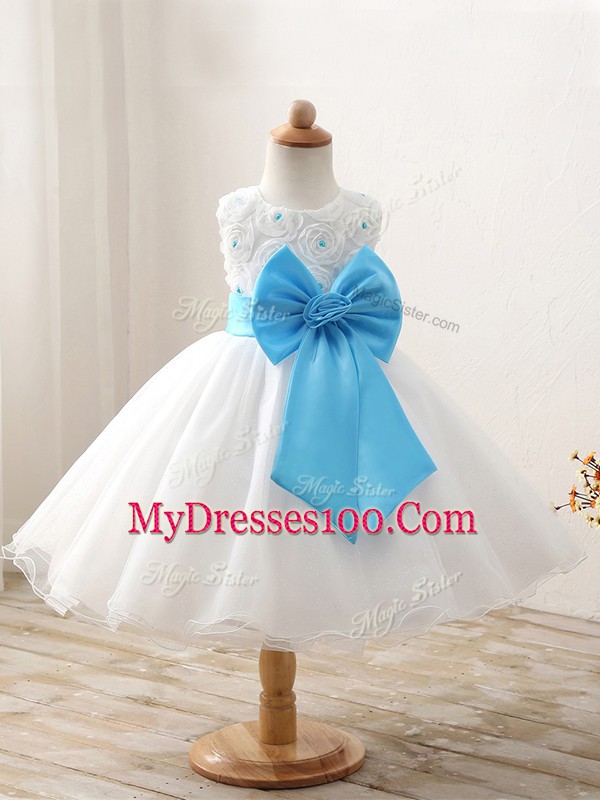 White Organza Zipper Scoop Sleeveless Mini Length Little Girls Pageant Dress Bowknot