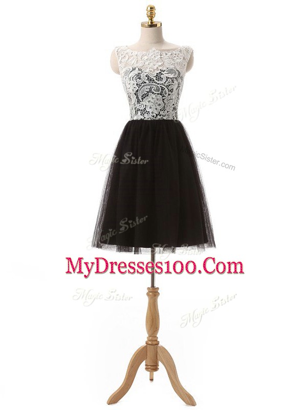 Dramatic Black Empire Lace and Appliques Prom Dress Zipper Tulle Sleeveless Mini Length