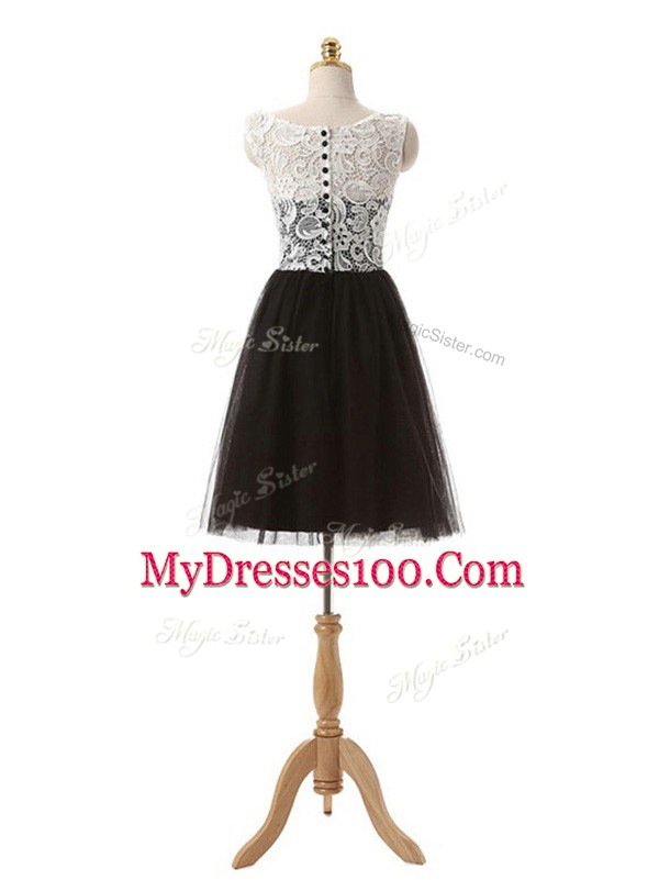 Dramatic Black Empire Lace and Appliques Prom Dress Zipper Tulle Sleeveless Mini Length
