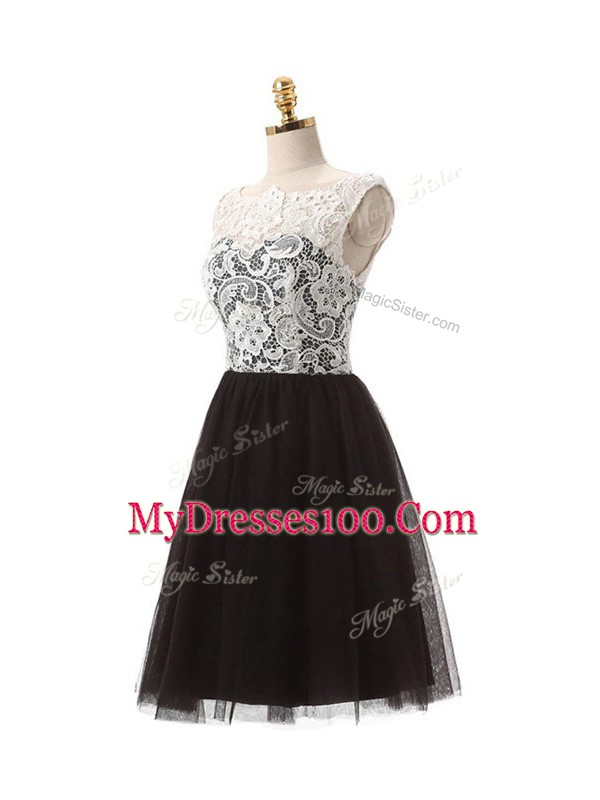 Dramatic Black Empire Lace and Appliques Prom Dress Zipper Tulle Sleeveless Mini Length
