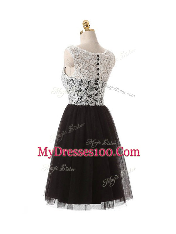 Dramatic Black Empire Lace and Appliques Prom Dress Zipper Tulle Sleeveless Mini Length
