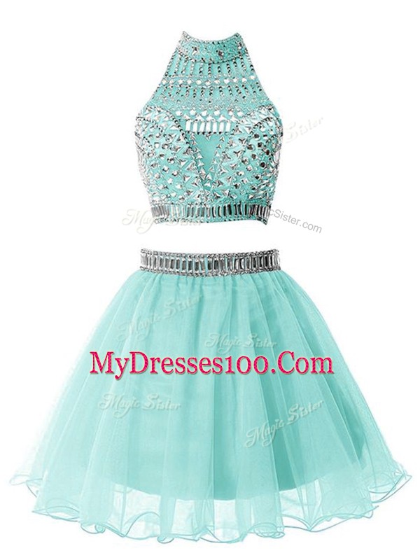 Admirable Knee Length A-line Sleeveless Light Blue Damas Dress Zipper