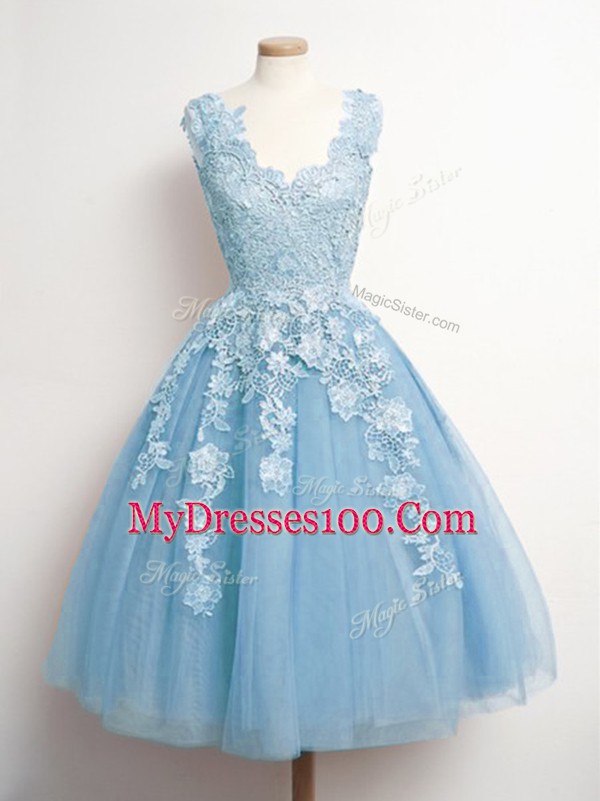 Tulle Sleeveless Knee Length Damas Dress and Appliques