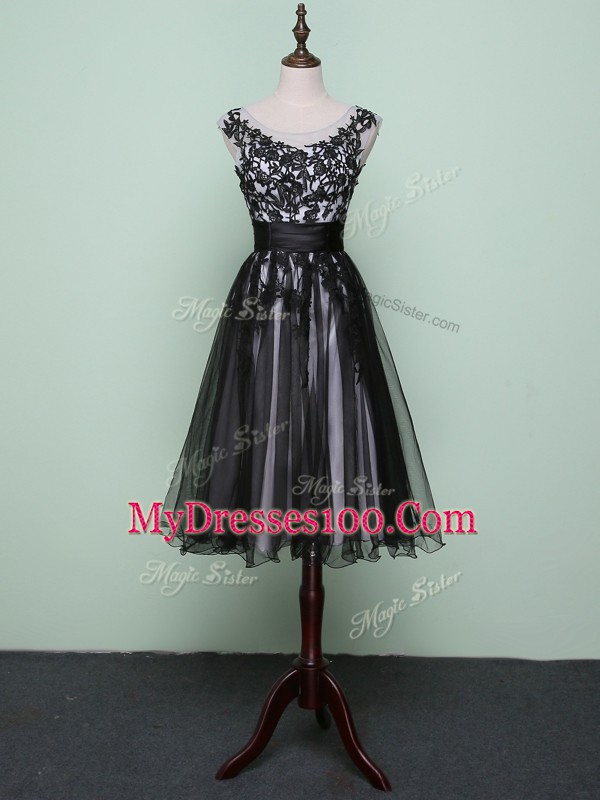 Simple Black Zipper Scoop Lace and Appliques Prom Party Dress Tulle Sleeveless