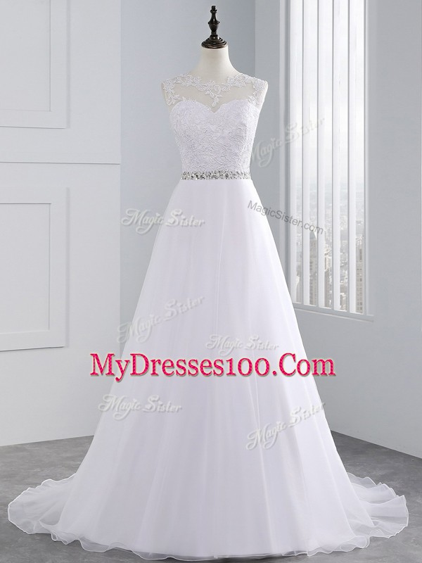 Exquisite Sleeveless Brush Train Zipper Beading and Lace and Appliques Bridal Gown