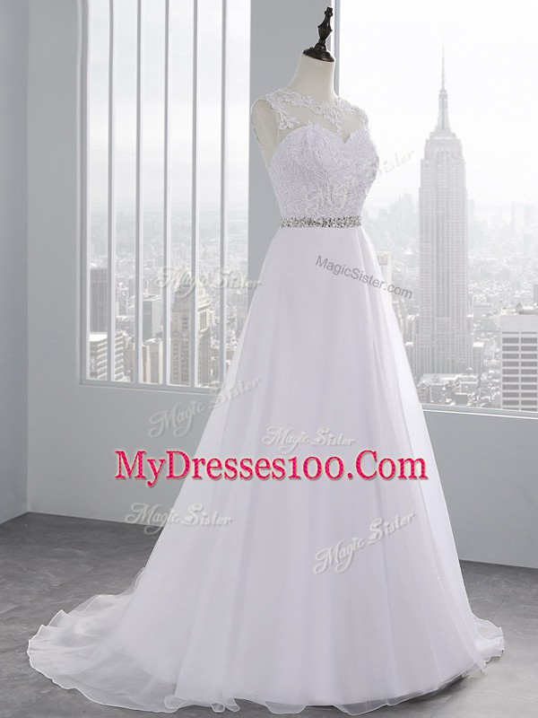 Exquisite Sleeveless Brush Train Zipper Beading and Lace and Appliques Bridal Gown