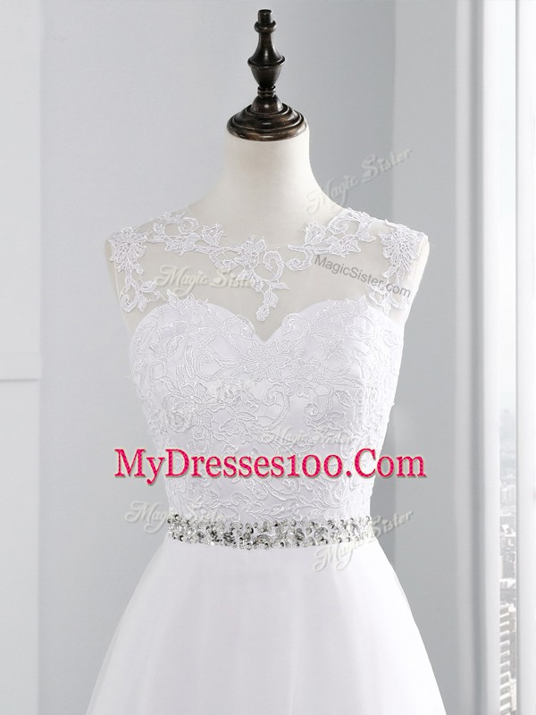 Exquisite Sleeveless Brush Train Zipper Beading and Lace and Appliques Bridal Gown