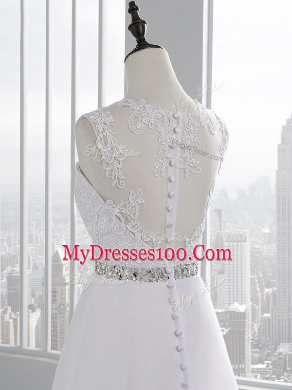 Exquisite Sleeveless Brush Train Zipper Beading and Lace and Appliques Bridal Gown