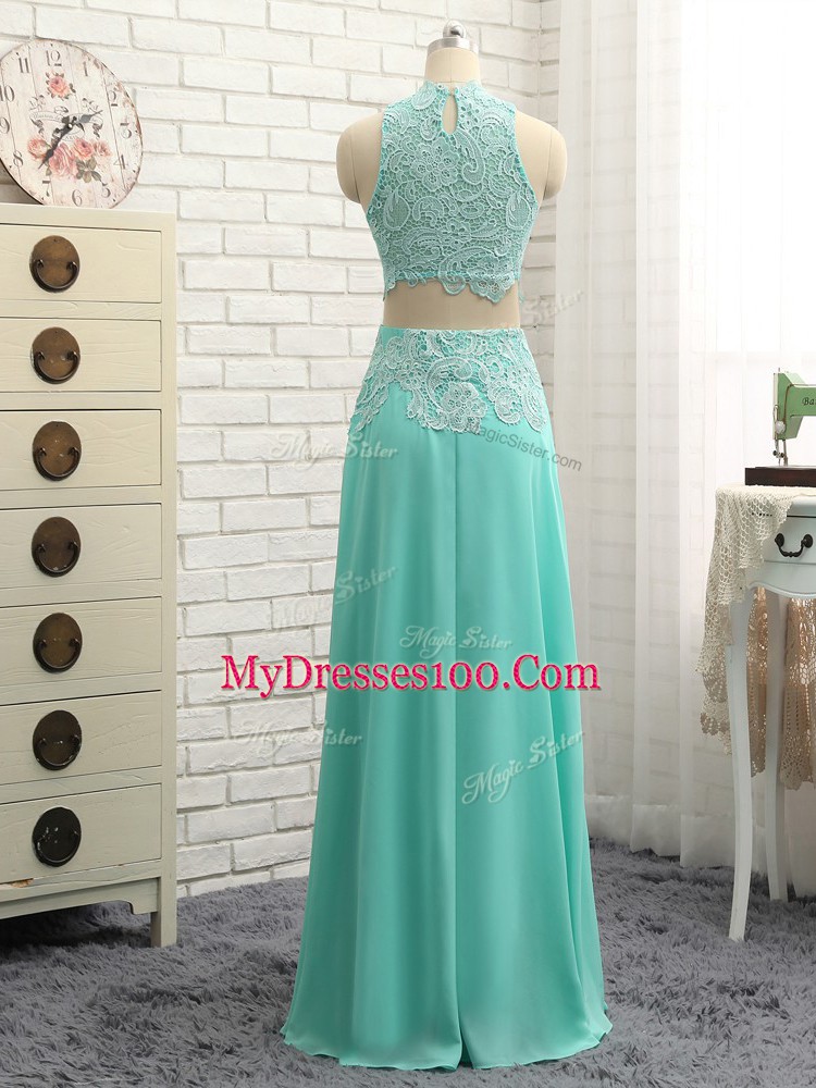 Stunning Apple Green Side Zipper Dress for Prom Lace and Appliques Sleeveless Mini Length