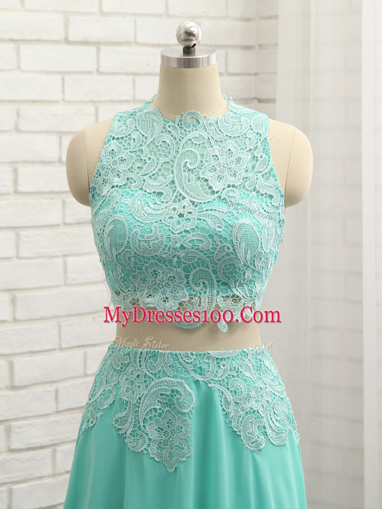 Stunning Apple Green Side Zipper Dress for Prom Lace and Appliques Sleeveless Mini Length