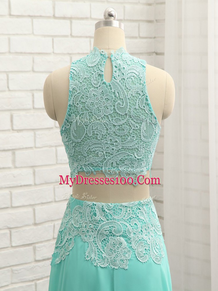 Stunning Apple Green Side Zipper Dress for Prom Lace and Appliques Sleeveless Mini Length