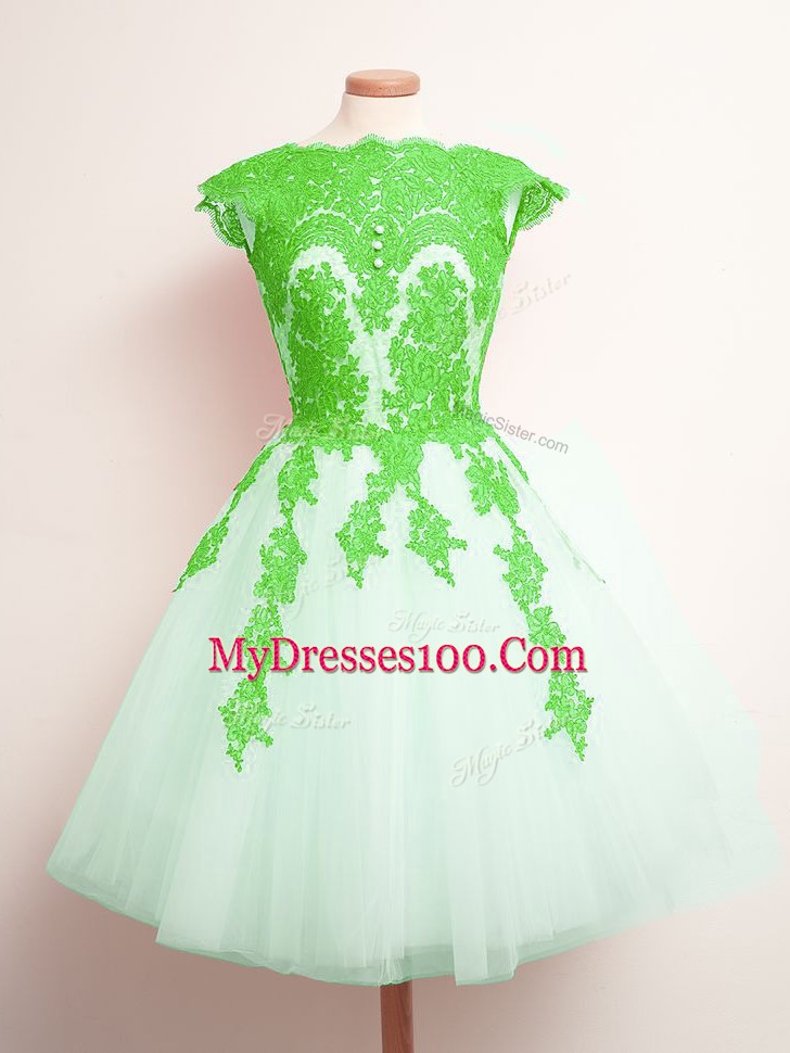 Multi-color Lace Up Scalloped Appliques Vestidos de Damas Tulle Sleeveless