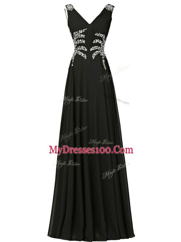 Sleeveless Chiffon Floor Length Zipper Homecoming Gowns in Aqua Blue with Beading and Ruching