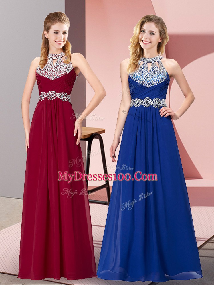 On Sale Wine Red Prom Dresses Prom and Party with Beading Halter Top Sleeveless Backless