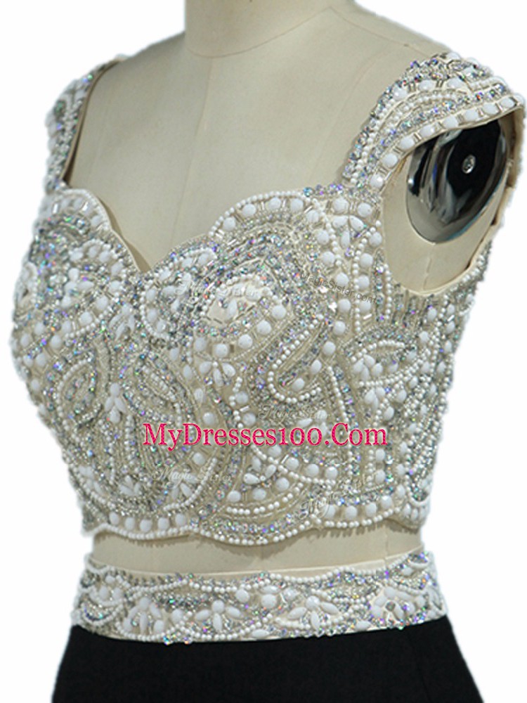 Two Pieces Pageant Dress for Teens Black Straps Chiffon Cap Sleeves Zipper
