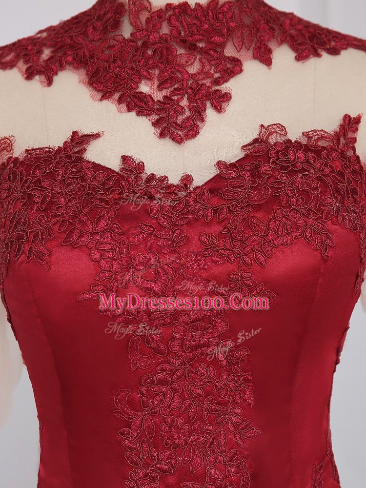 Traditional Mini Length Zipper Homecoming Dress Wine Red for Prom and Party and Sweet 16 with Beading and Appliques