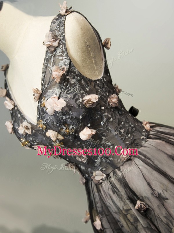Customized Sleeveless Hand Made Flower Lace Up Prom Evening Gown