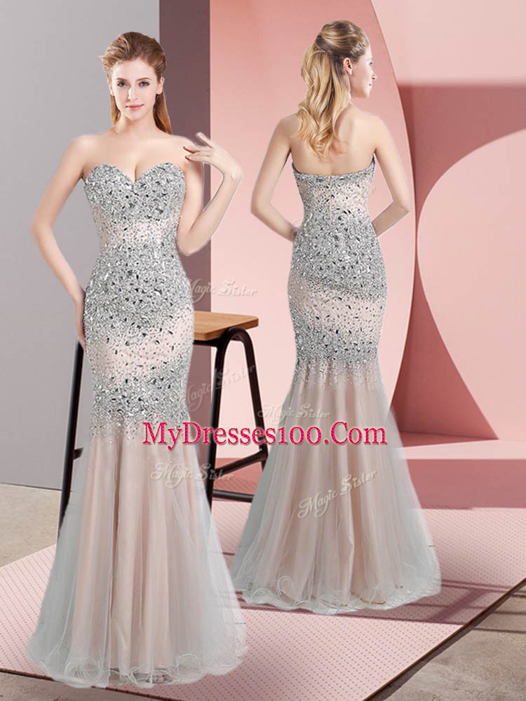Modest Floor Length Mermaid Sleeveless Champagne Evening Dress Zipper