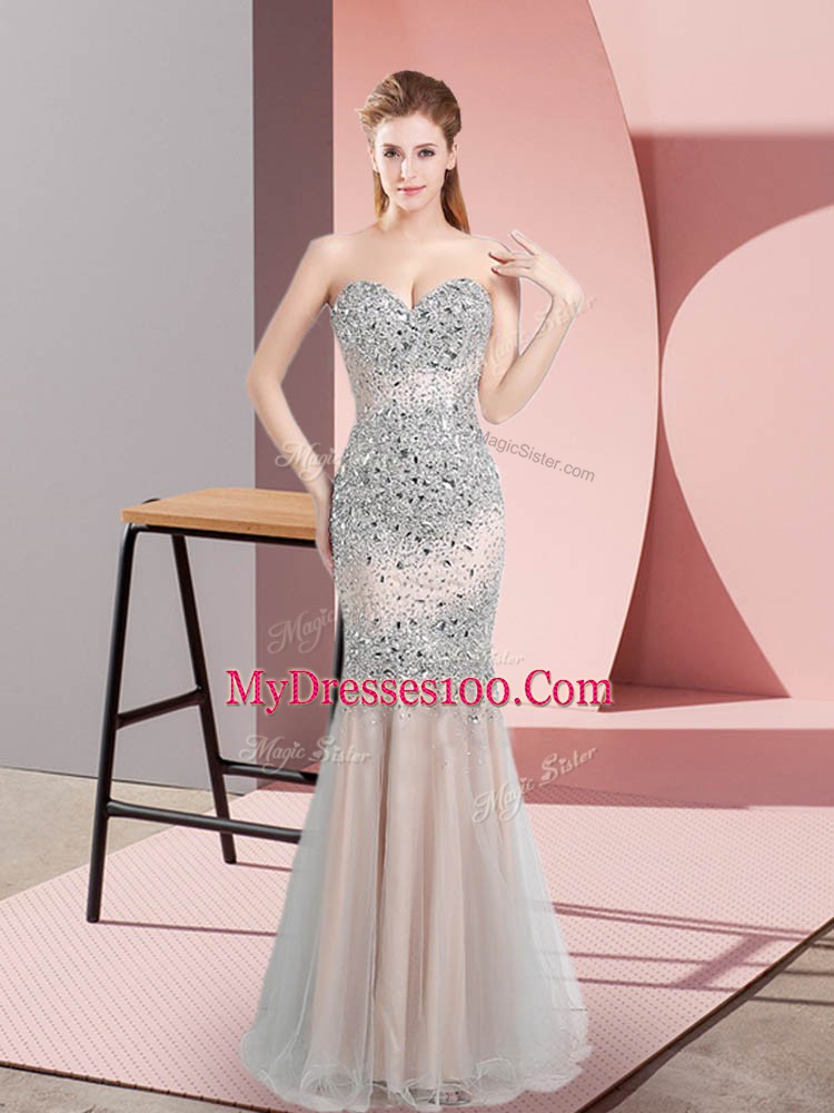 Modest Floor Length Mermaid Sleeveless Champagne Evening Dress Zipper