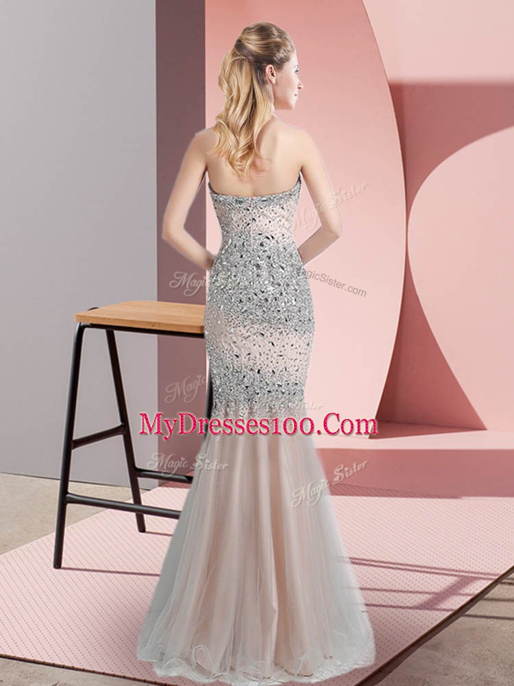 Modest Floor Length Mermaid Sleeveless Champagne Evening Dress Zipper