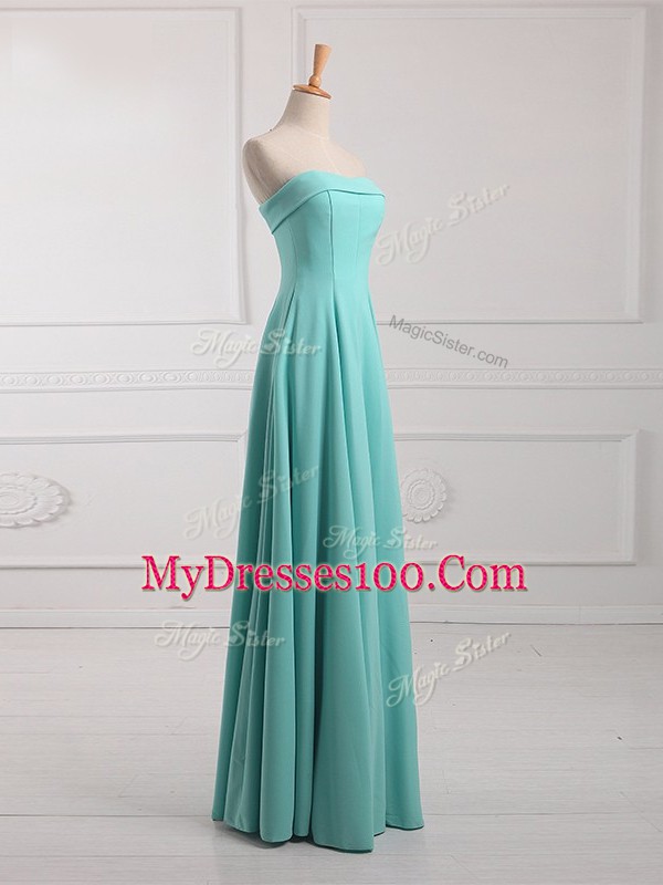 Aqua Blue Chiffon Lace Up Strapless Sleeveless Floor Length Quinceanera Court of Honor Dress Ruching
