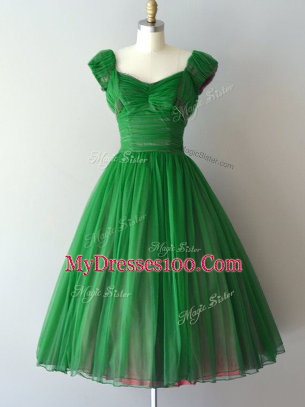 Short Sleeves Ruching Knee Length Dama Dress for Quinceanera