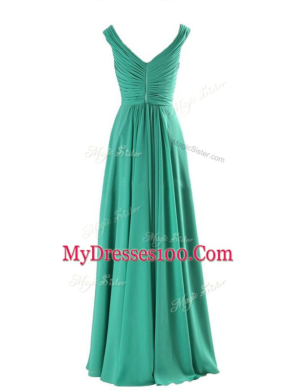 Super Apple Green Zipper Bridesmaid Dress Beading Sleeveless Floor Length
