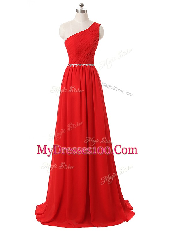 Chiffon Sleeveless Floor Length Court Dresses for Sweet 16 and Beading and Ruching