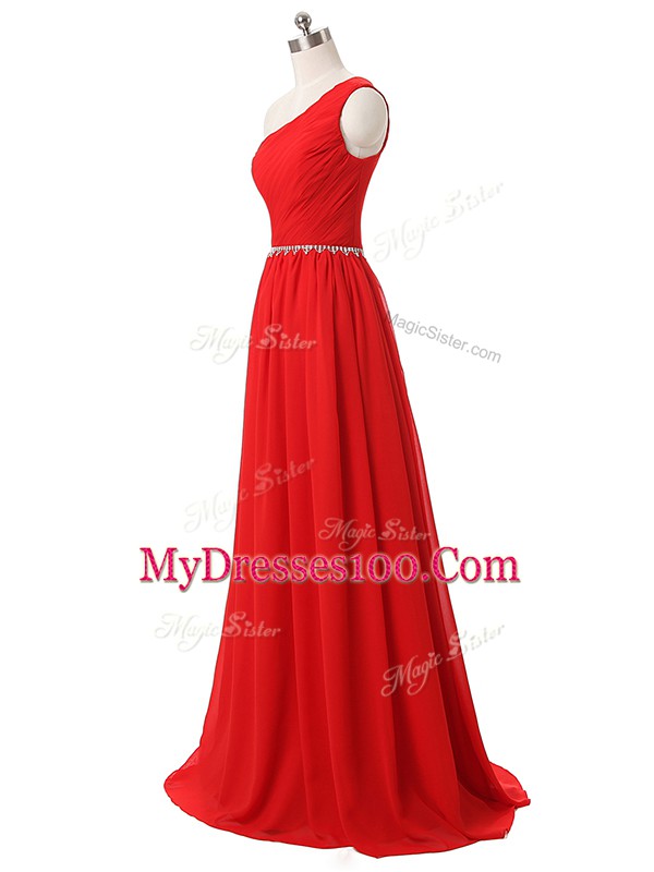 Chiffon Sleeveless Floor Length Court Dresses for Sweet 16 and Beading and Ruching