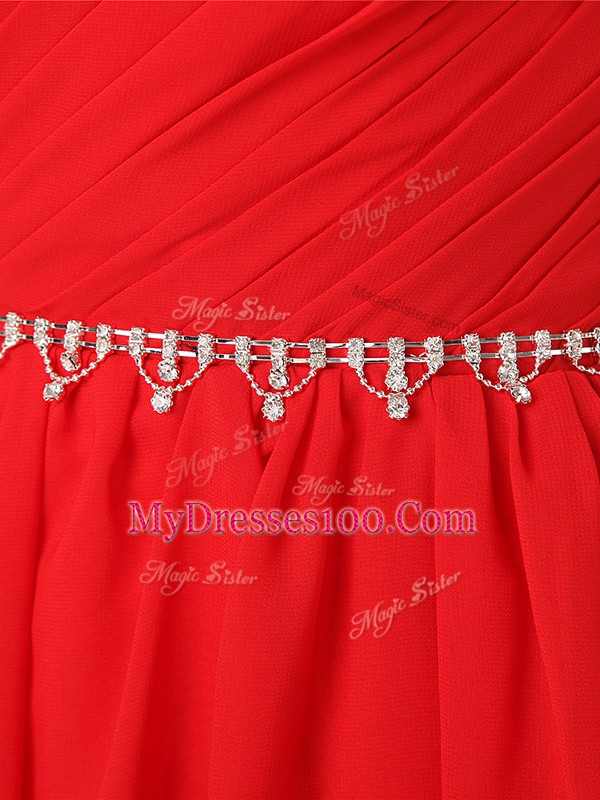 Chiffon Sleeveless Floor Length Court Dresses for Sweet 16 and Beading and Ruching
