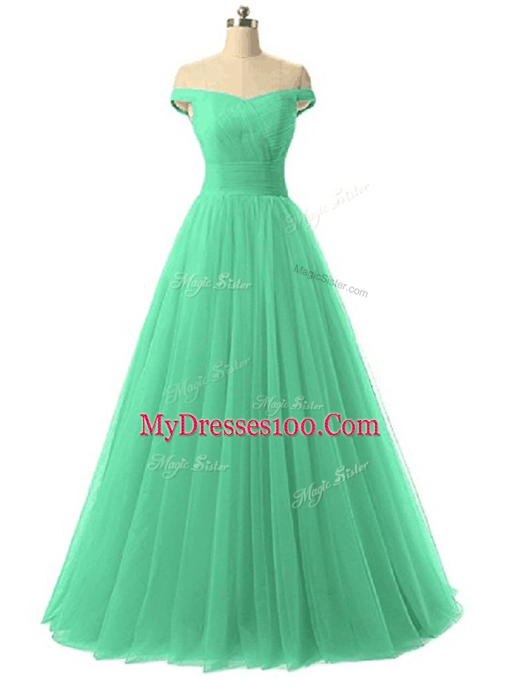 Sleeveless Lace Up Floor Length Ruching Prom Party Dress