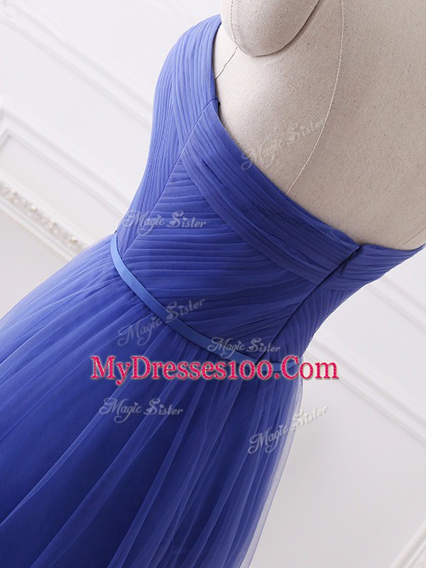 Blue Prom Evening Gown Prom and Party and Military Ball and Sweet 16 with Beading and Belt Strapless Sleeveless Zipper
