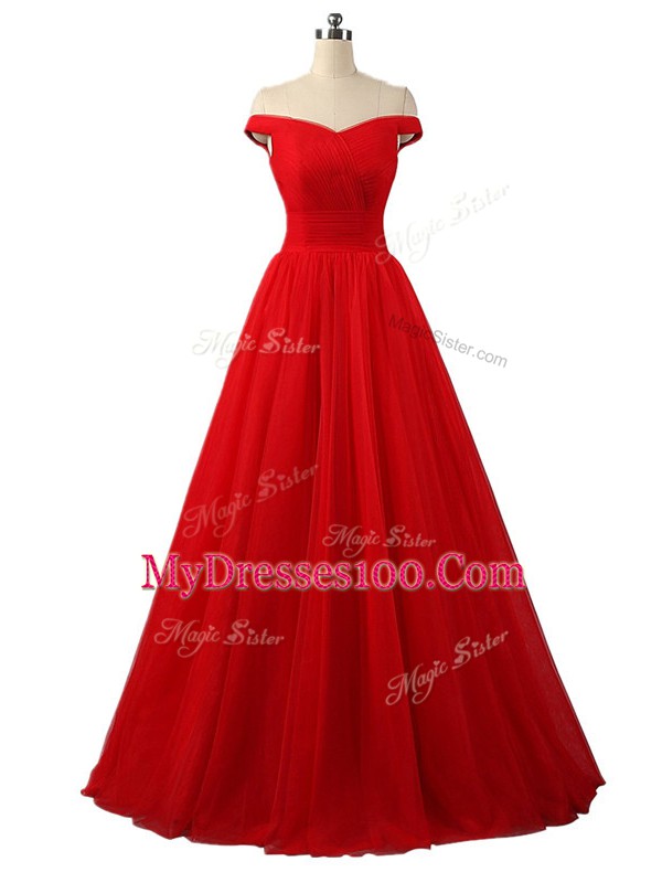 Floor Length A-line Sleeveless Red Lace Up