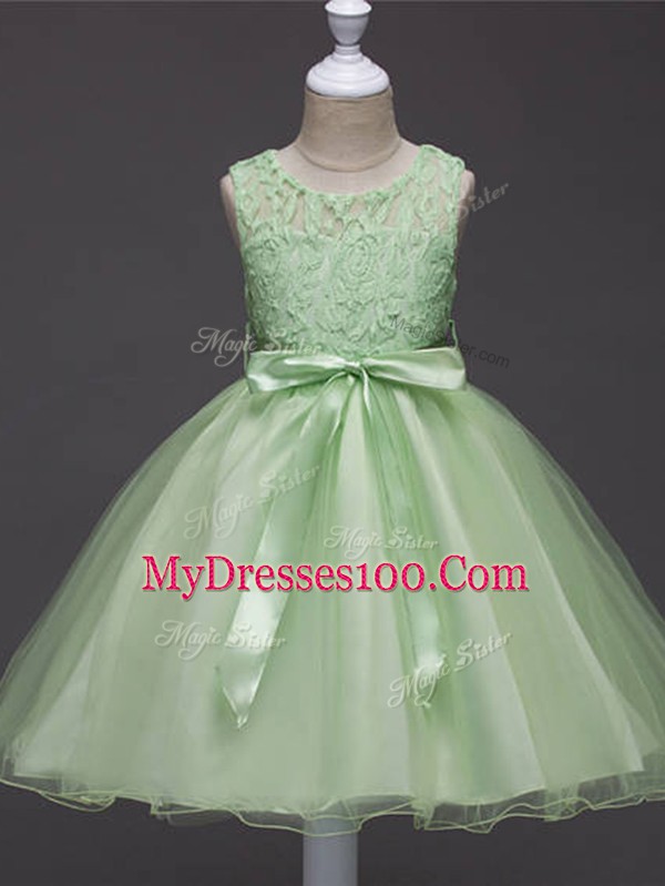 Organza Zipper Little Girl Pageant Dress Sleeveless Knee Length Lace and Belt