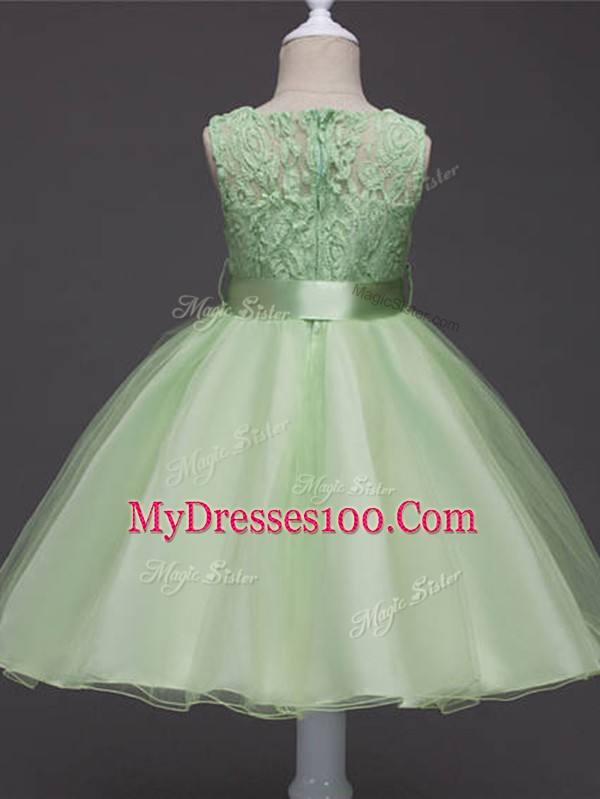 Organza Zipper Little Girl Pageant Dress Sleeveless Knee Length Lace and Belt