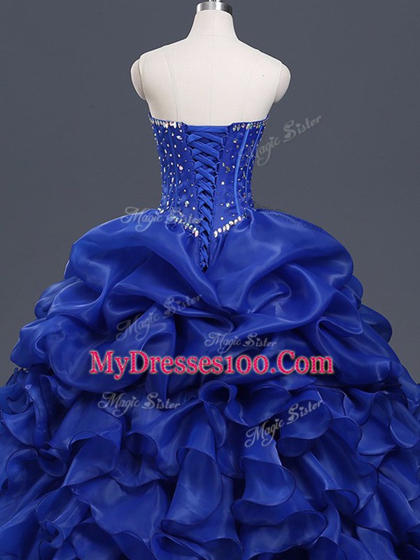 Fantastic Royal Blue Sweetheart Lace Up Beading and Ruffles and Pick Ups Quinceanera Dresses Sleeveless