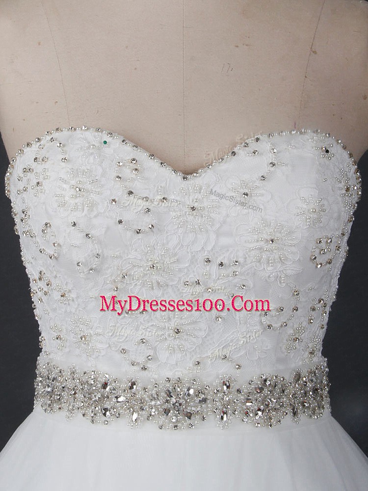 Charming White Sleeveless Beading and Lace Lace Up Bridal Gown