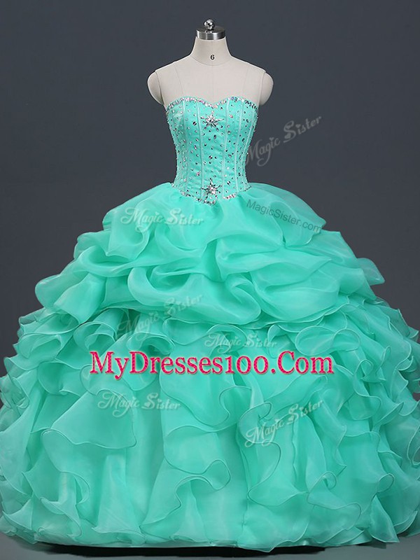 Sophisticated Sleeveless Lace Up Floor Length Beading and Ruffles and Pick Ups Sweet 16 Quinceanera Dress