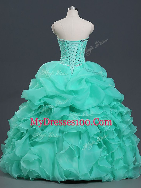 Sophisticated Sleeveless Lace Up Floor Length Beading and Ruffles and Pick Ups Sweet 16 Quinceanera Dress