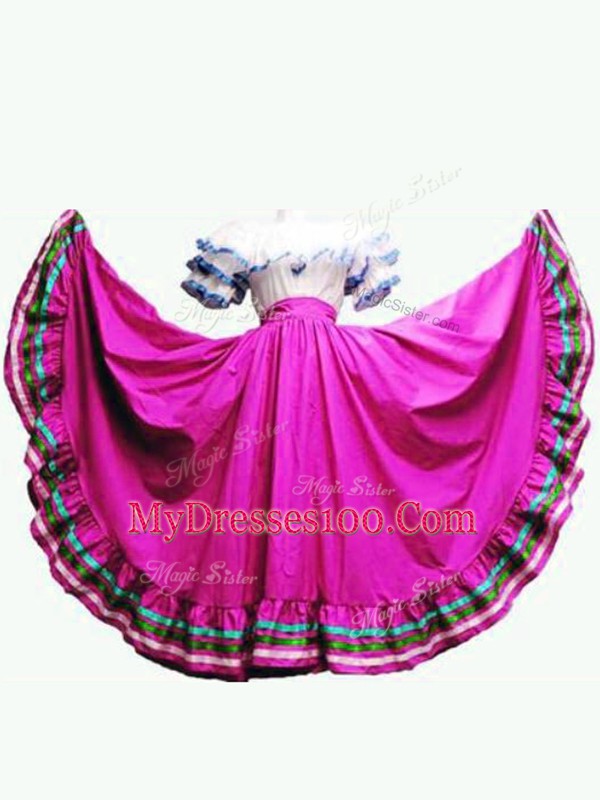 Fuchsia Short Sleeves Ruffled Layers Floor Length Sweet 16 Dresses