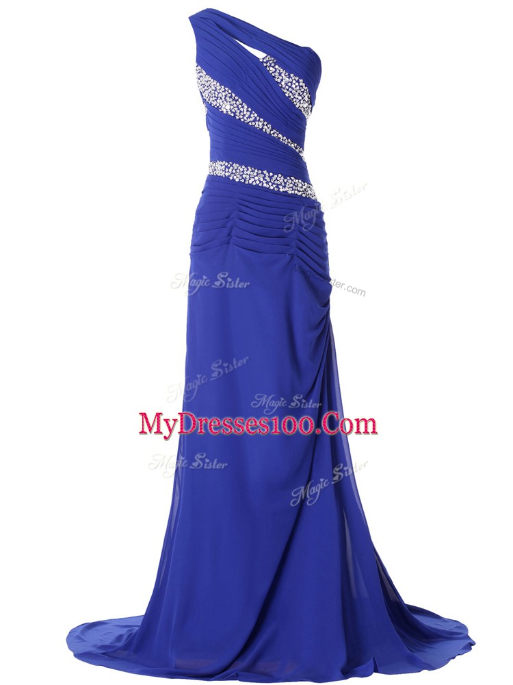 Sleeveless Brush Train Lace Up Beading and Ruching