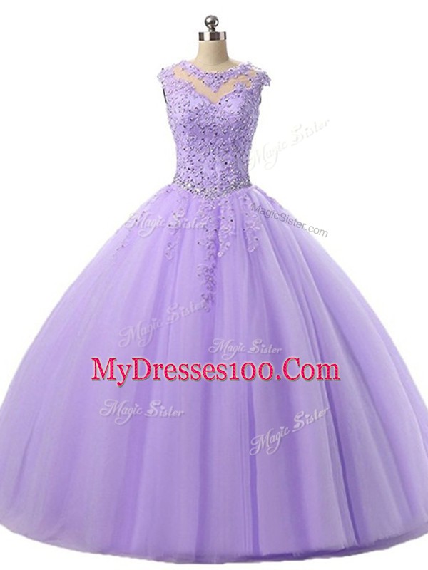 Floor Length Ball Gowns Sleeveless Lavender Ball Gown Prom Dress Lace Up