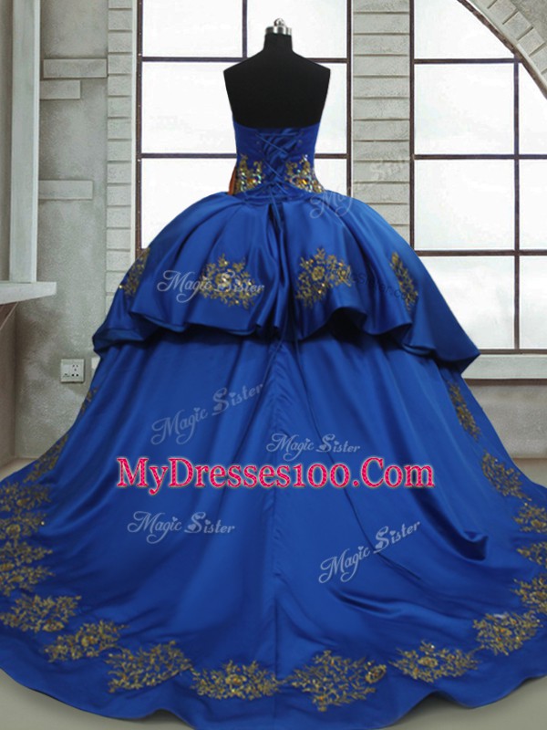 Satin and Tulle Sleeveless Sweet 16 Dress Sweep Train and Beading and Appliques