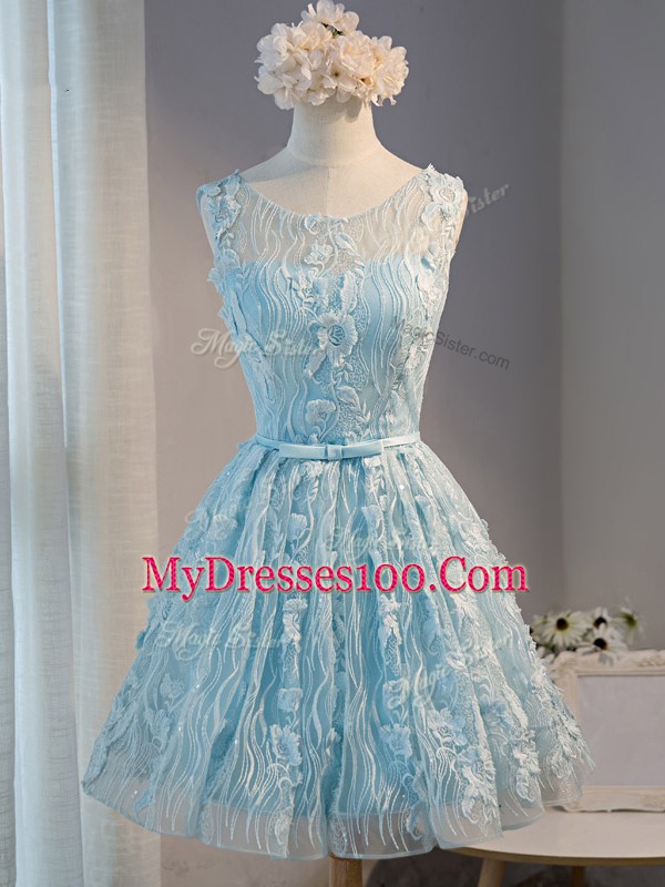 Scoop Sleeveless Tulle Prom Gown Lace and Appliques Lace Up