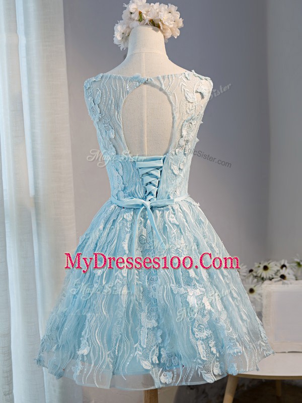 Scoop Sleeveless Tulle Prom Gown Lace and Appliques Lace Up