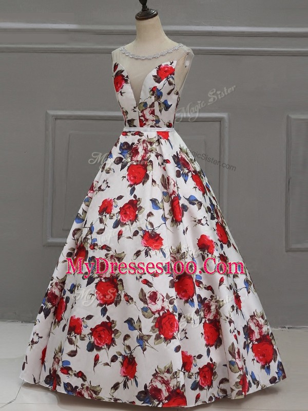 Adorable Floor Length Lace Up Prom Dresses Multi-color for Prom and Party with Pattern
